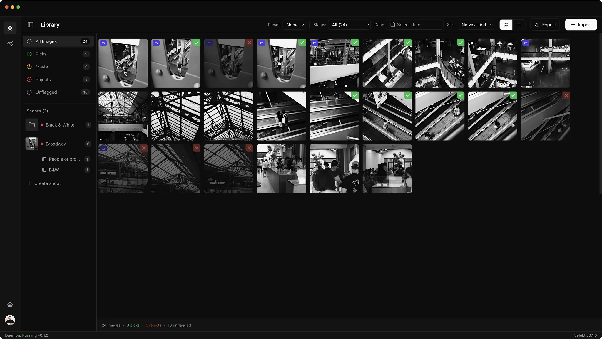 Selekt culling grid with RAW previews